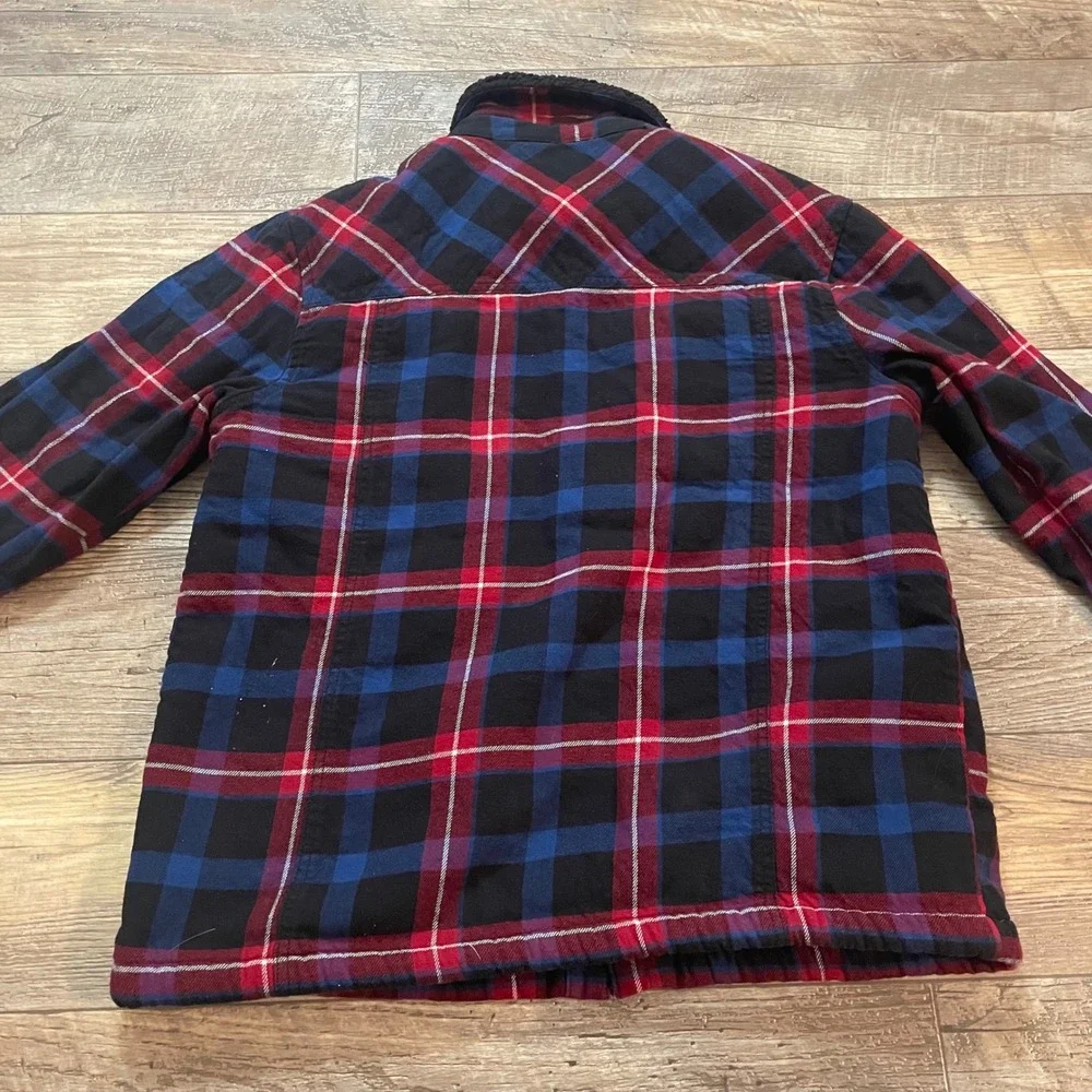 Hurley Men Sherpa Lined Plaid Flannel Shirt Jacket Red Blue Black HFA21SMJ-02880